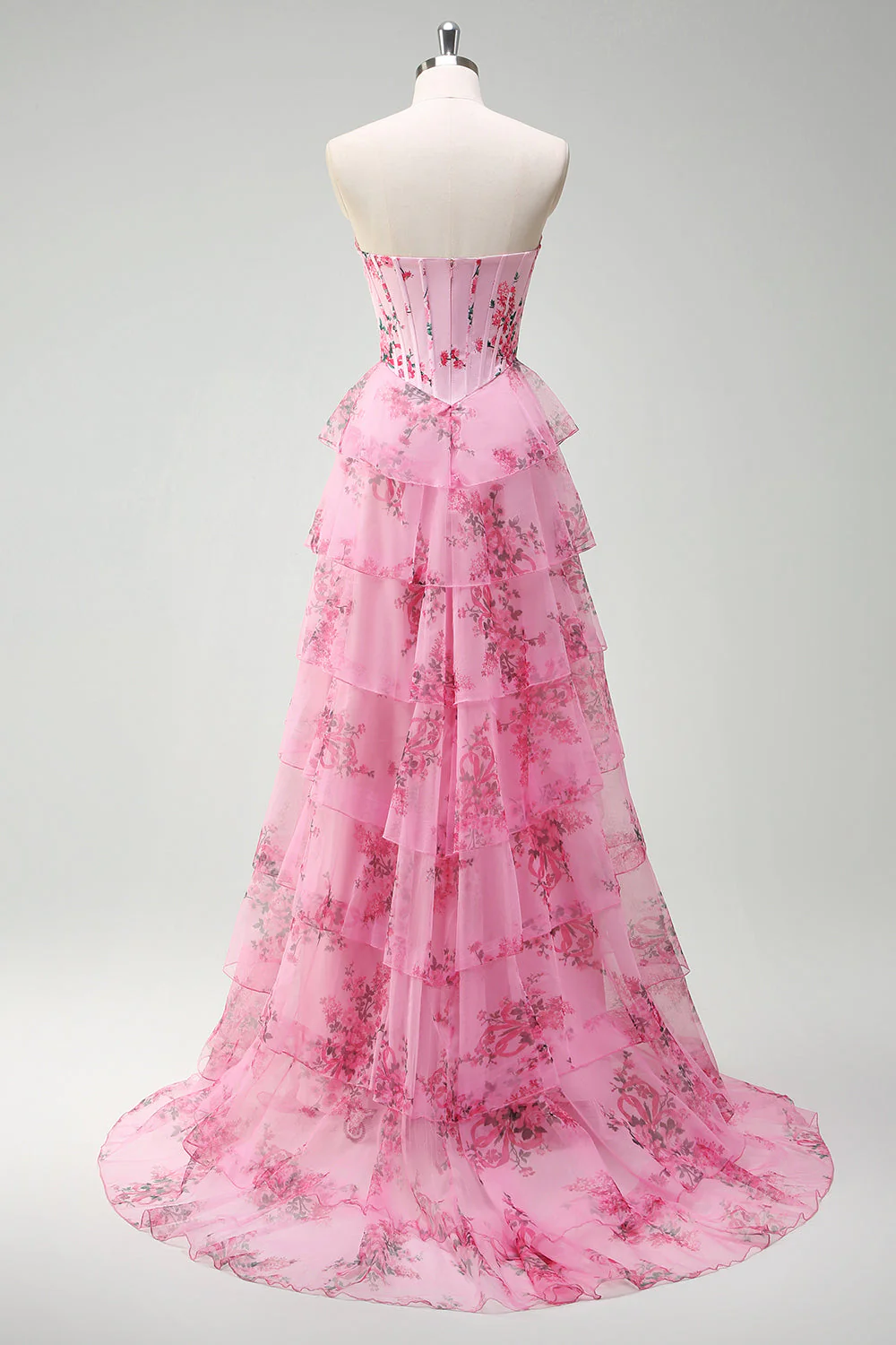 Floral Une ligne sans bretelles Corset Robe De Soirée Blush Tier avec Fente - Image 5