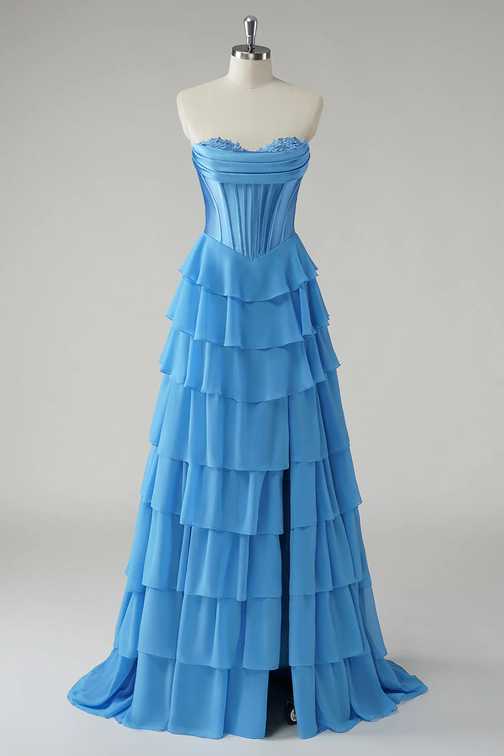 Robe de soirée jaune ligne A sans bretelles à volants - Image 15