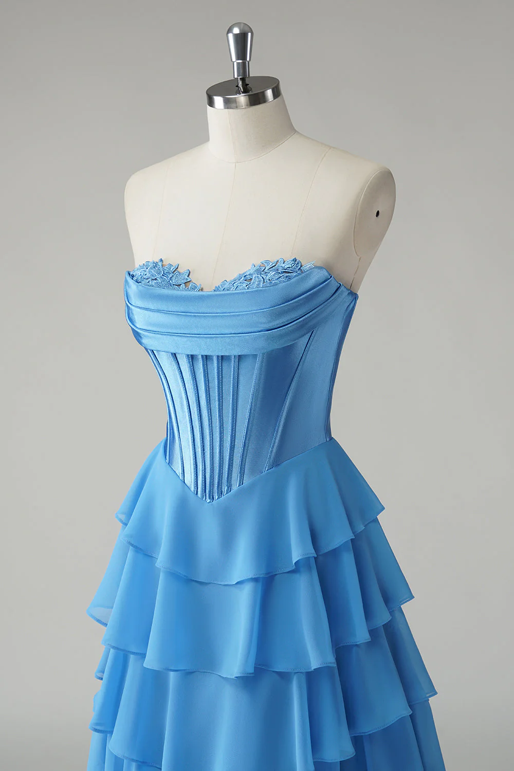 Robe de soirée jaune ligne A sans bretelles à volants - Image 20