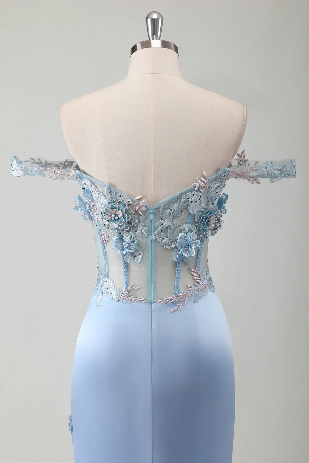 Bleu Ciel Sirène Hors Épaule Corset Robe Longue De Bal Avec Fente - Image 7