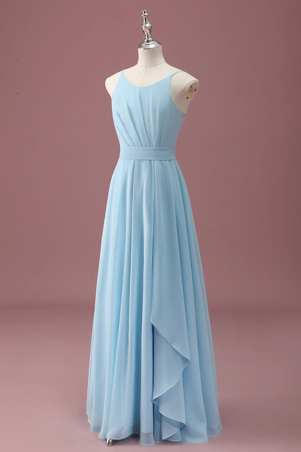 Bleu ciel Une ligne spaghetti bretelles volants Robe de demoiselle d’honneur junior - Image 3