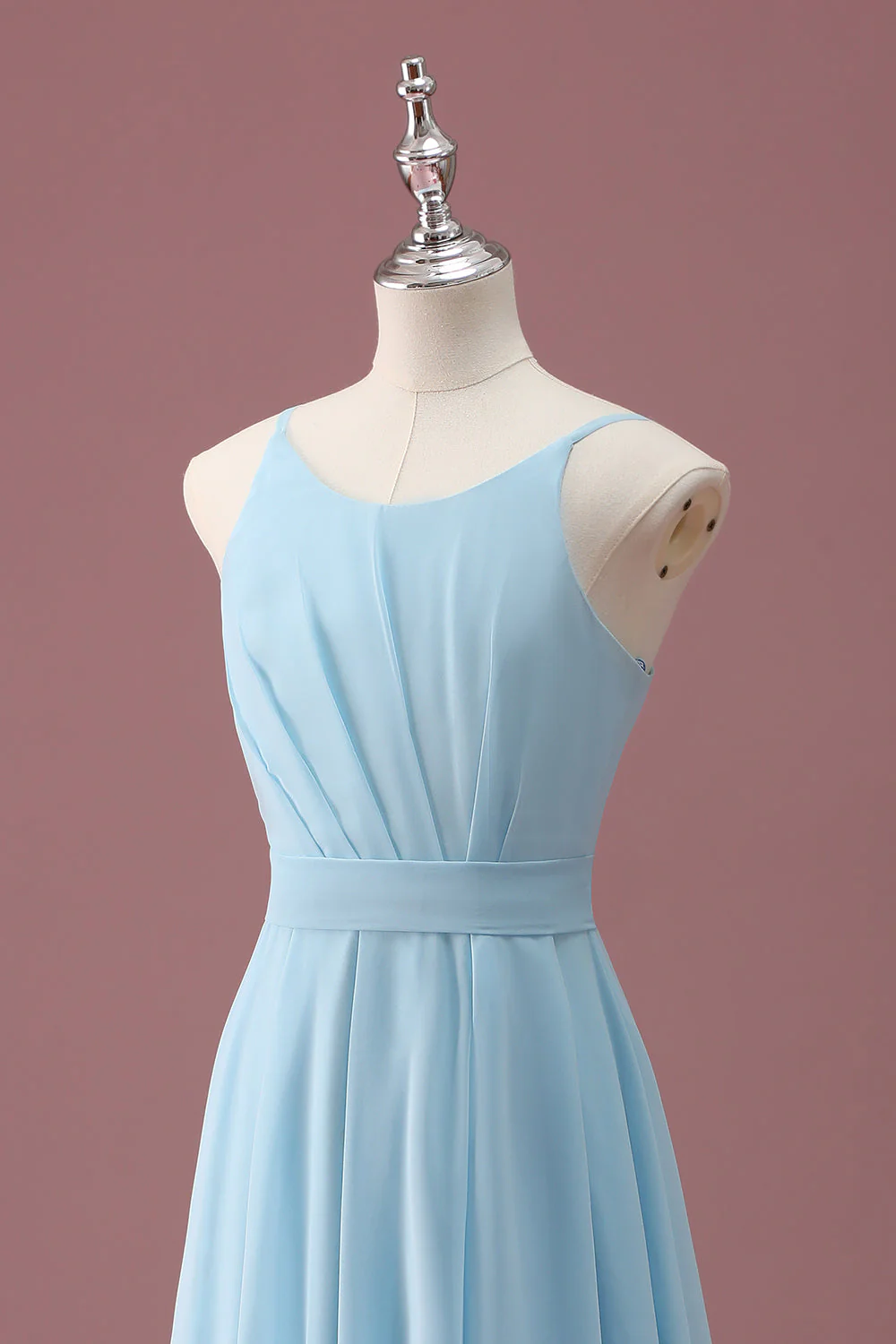 Bleu ciel Une ligne spaghetti bretelles volants Robe de demoiselle d’honneur junior - Image 6