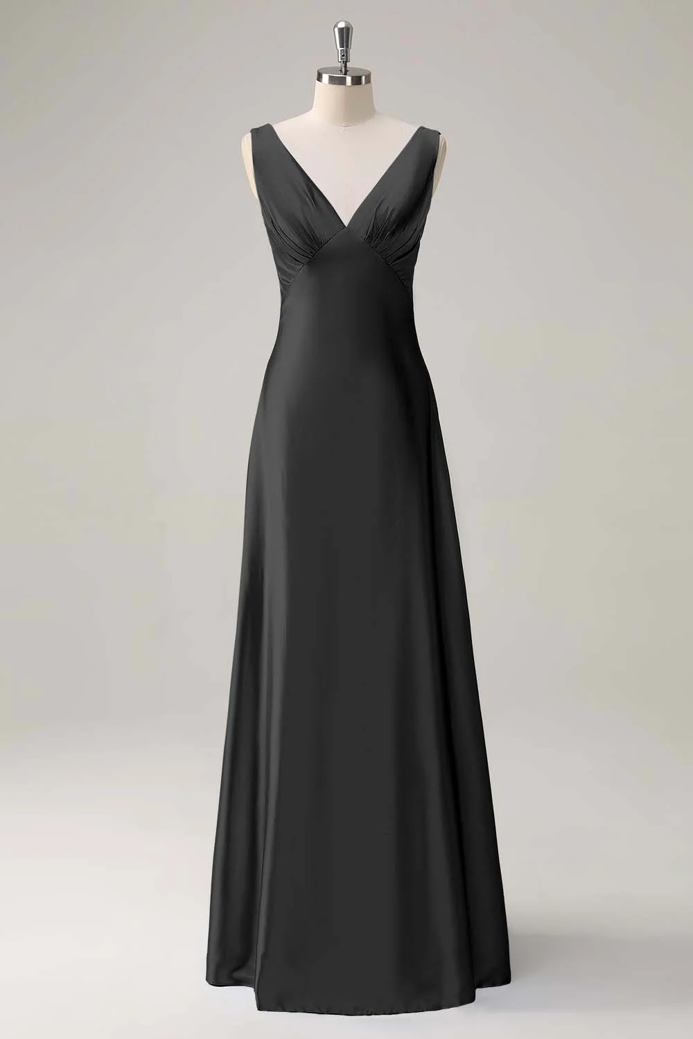 Robe de demoiselle d'honneur longue bleu ciel satin ligne A col V dos nu - Image 7