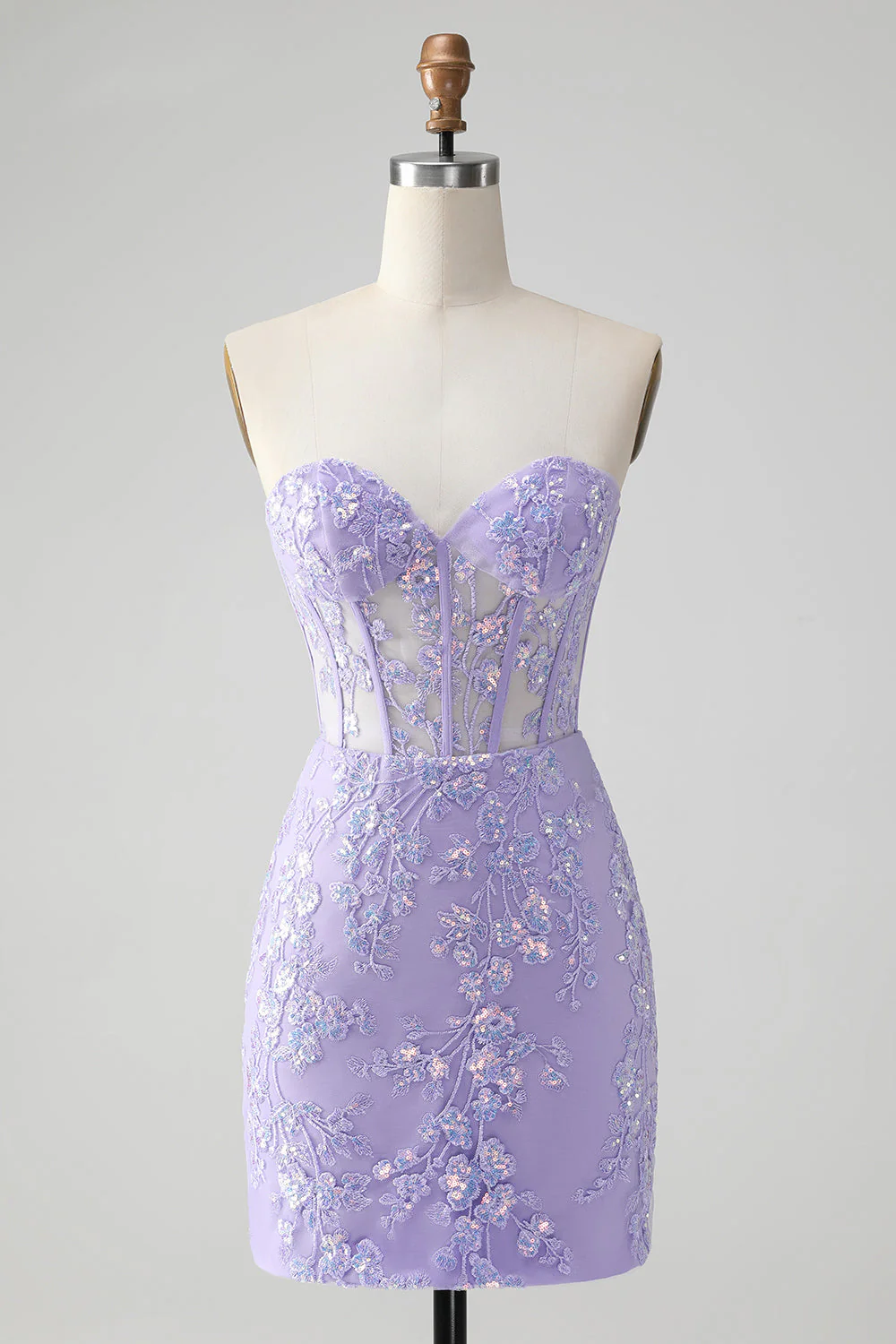 Robe de soirée Court moulante à paillettes bleu clair avec dos lacé et décolleté en cœur - Image 6