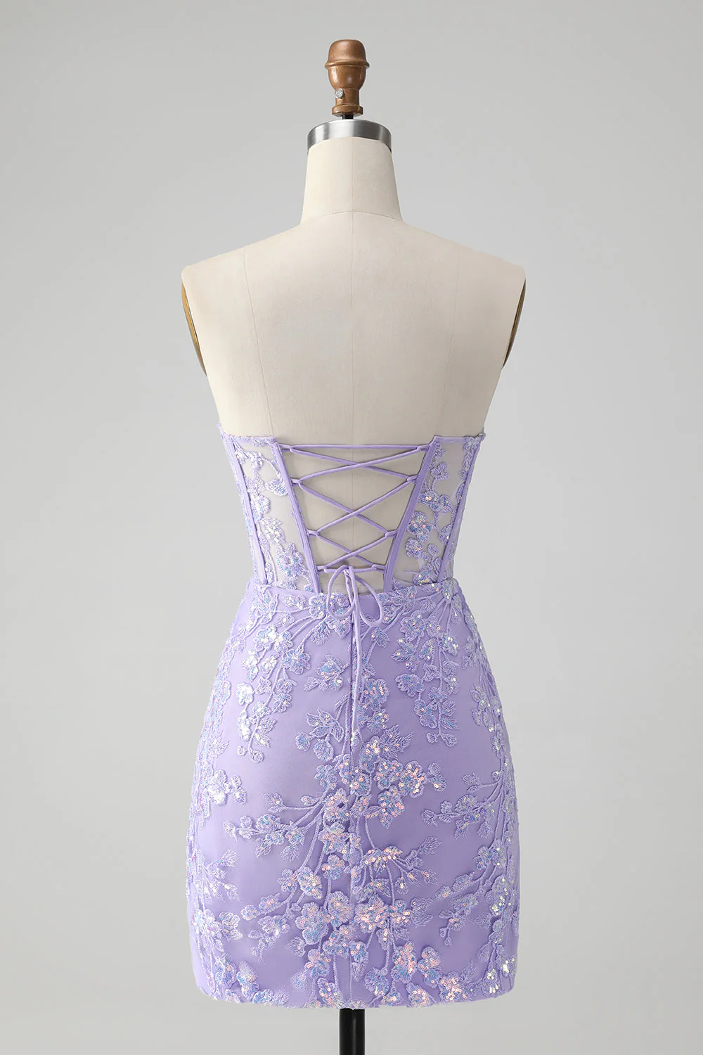 Robe de soirée Court moulante à paillettes bleu clair avec dos lacé et décolleté en cœur - Image 7