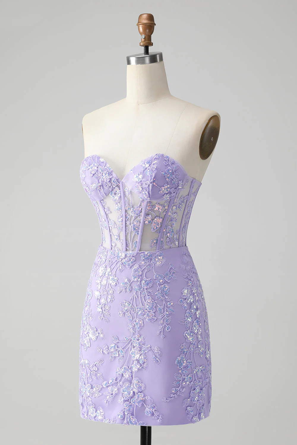 Robe de soirée Court moulante à paillettes bleu clair avec dos lacé et décolleté en cœur - Image 8