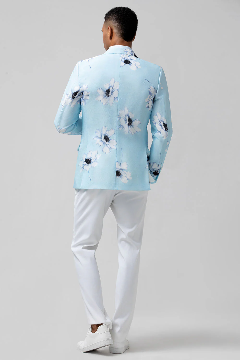 Bleu clair Peak Repel Un Bouton 2 Pièces Floral Hommes Costumes de Bal Pour Hommes - Image 2