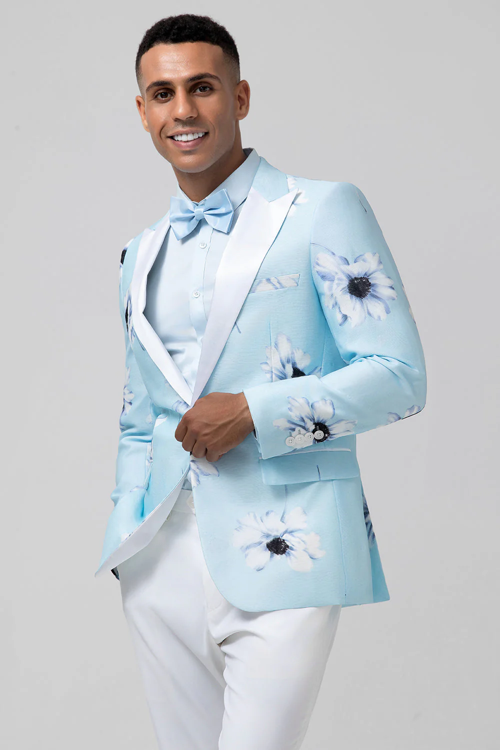 Bleu clair Peak Repel Un Bouton 2 Pièces Floral Hommes Costumes de Bal Pour Hommes - Image 7