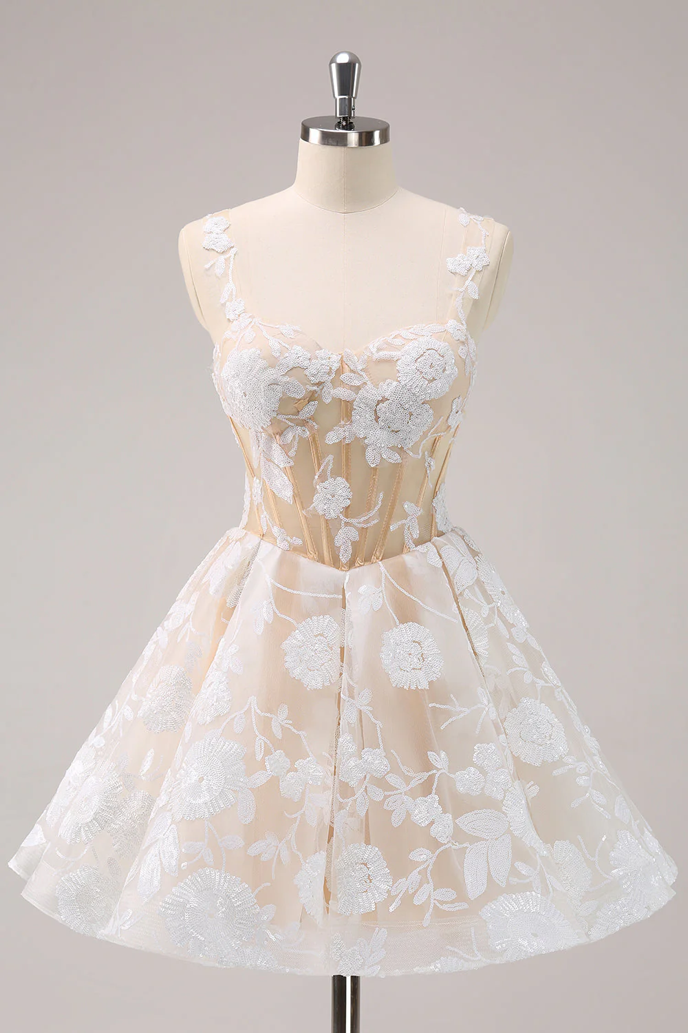 Bleu clair scintillant A ligne spaghetti bretelles Corset Longue robe de bal - Image 14