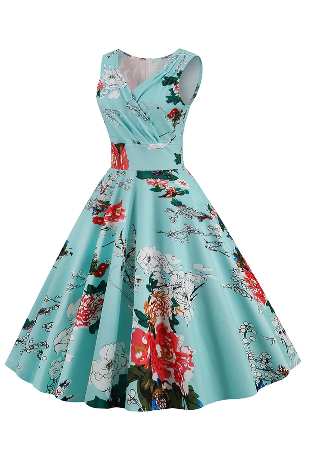 Bleu Clair V Col 1950s Vintage Robe - Image 4