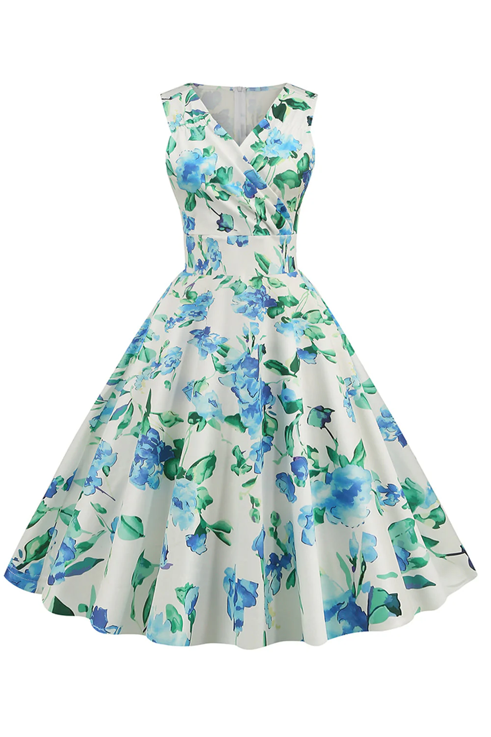 Bleu Clair V Col 1950s Vintage Robe - Image 9