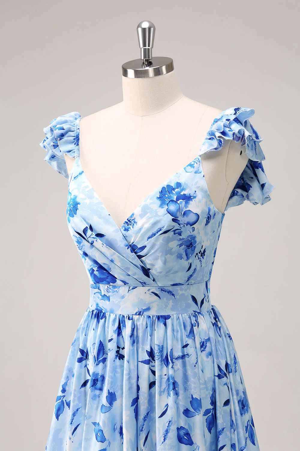 Bleu Épaule Dénudée Floral Robe de demoiselle d’honneur - Image 11