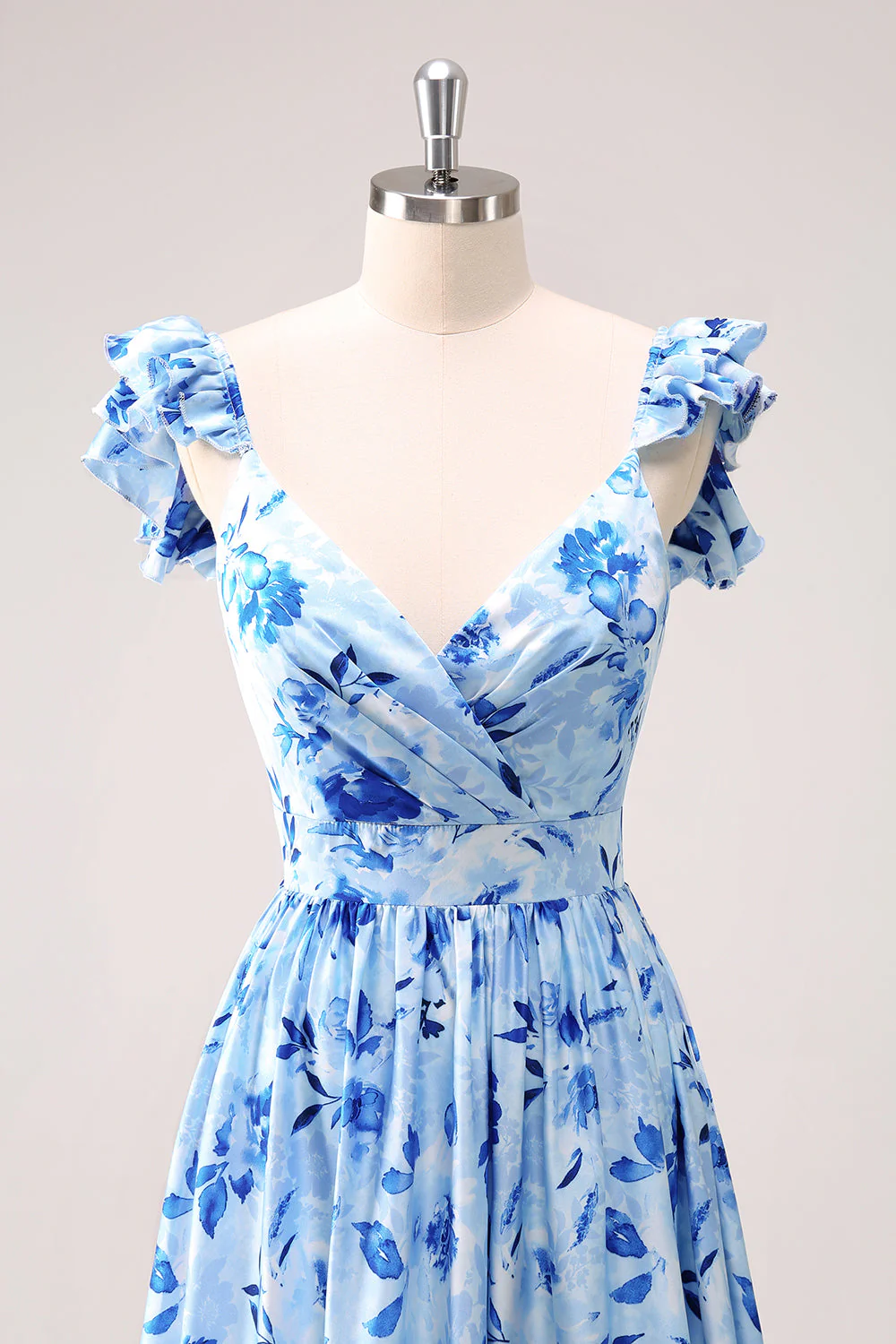 Bleu Épaule Dénudée Floral Robe de demoiselle d’honneur - Image 9