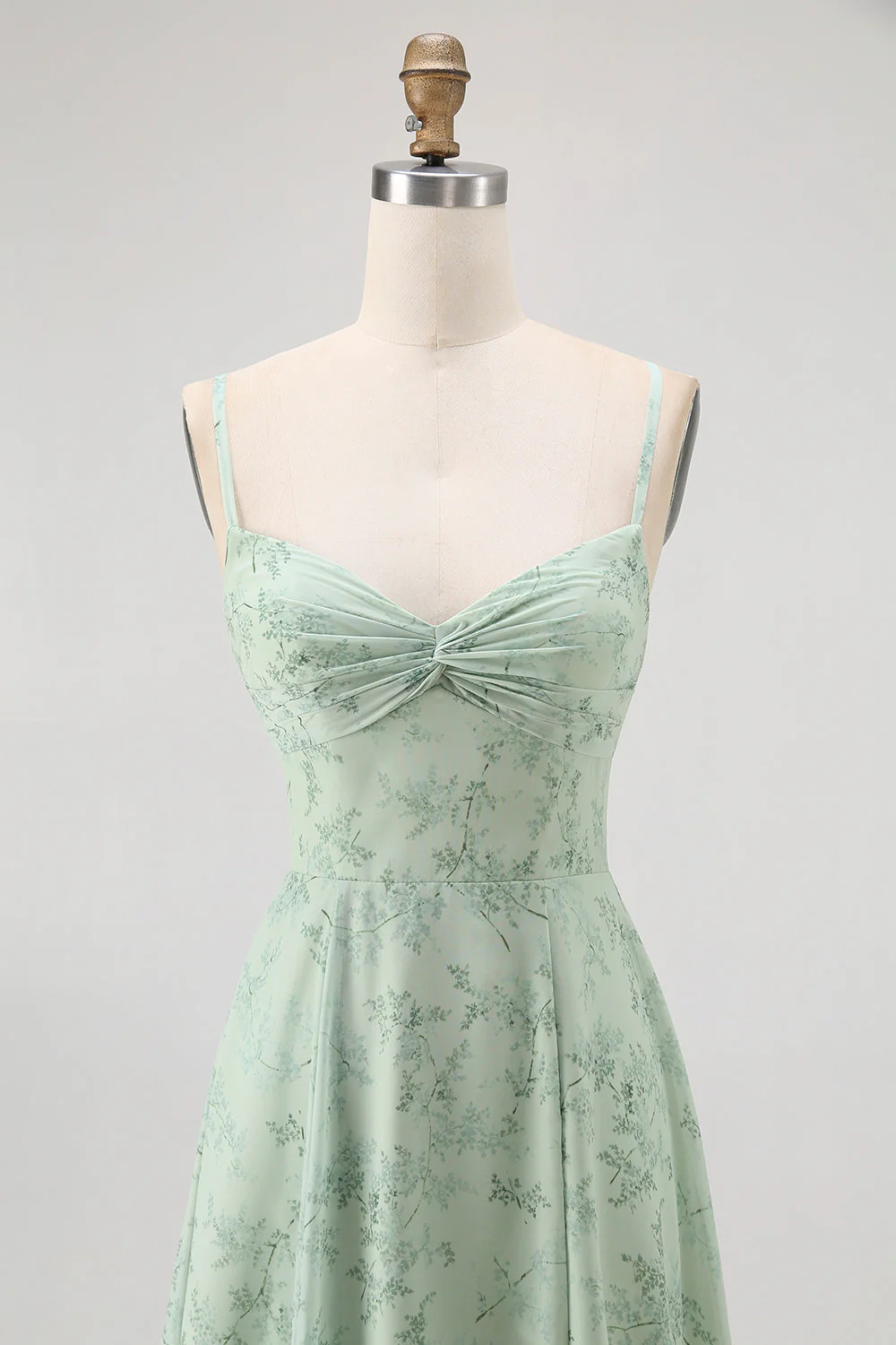 Bleu Floral Spaghetti Bretelles Mousseline De Soie Une Ligne Robe Demoiselle D’honneur - Image 10