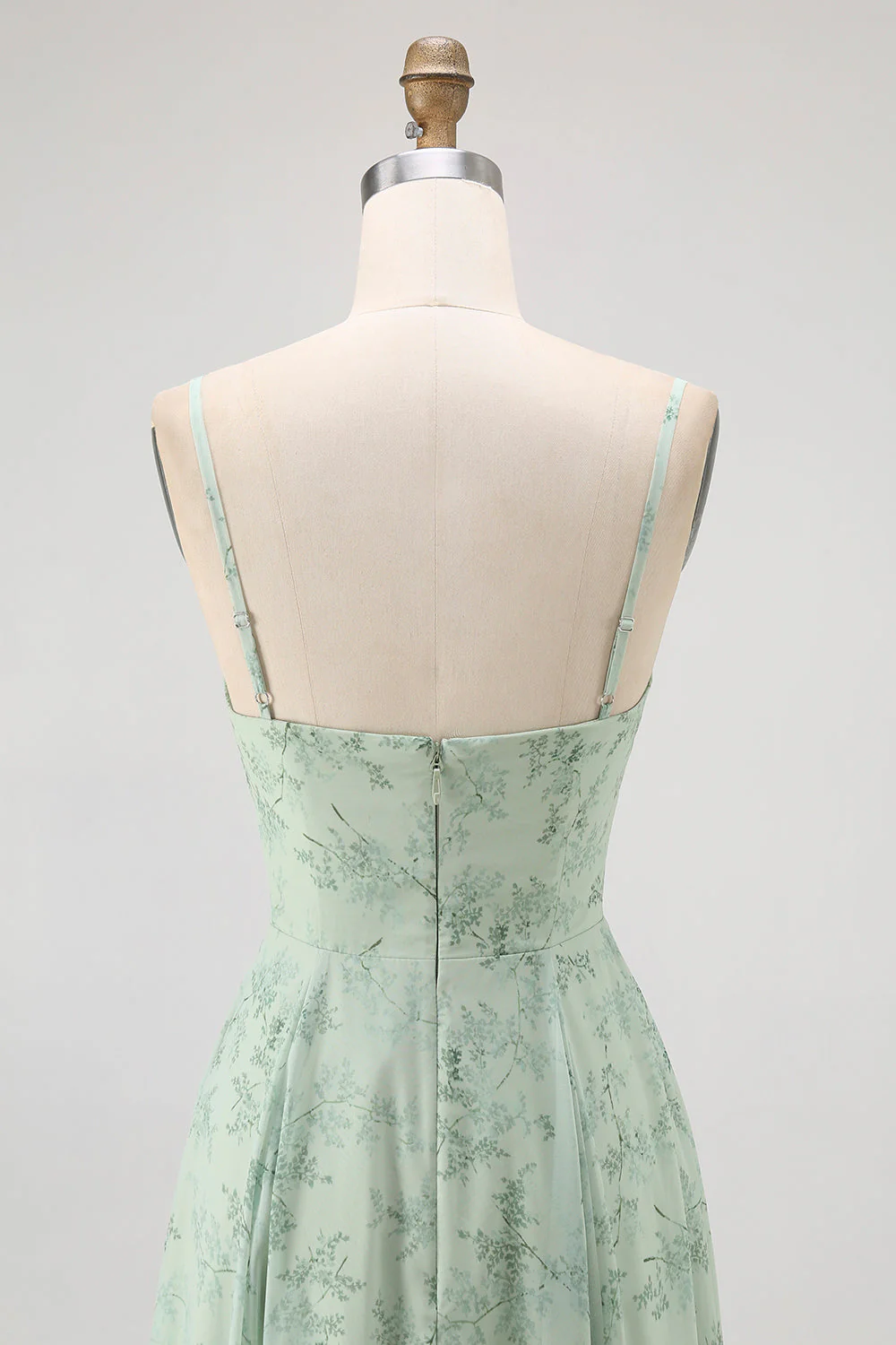 Bleu Floral Spaghetti Bretelles Mousseline De Soie Une Ligne Robe Demoiselle D’honneur - Image 11