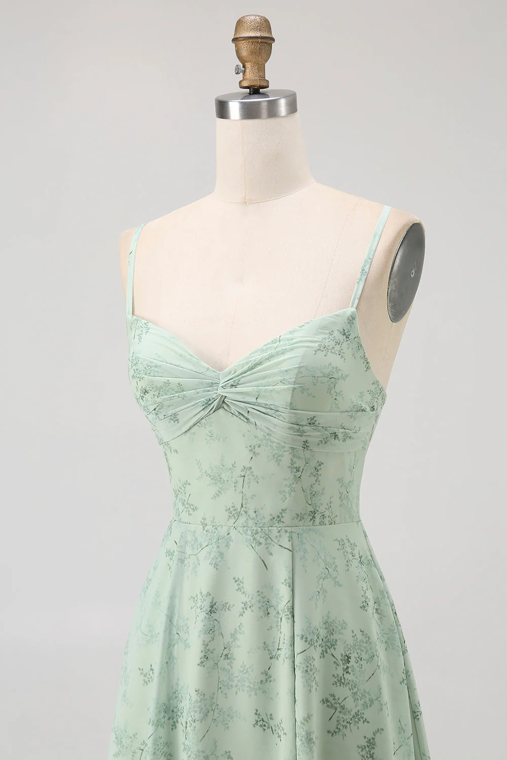 Bleu Floral Spaghetti Bretelles Mousseline De Soie Une Ligne Robe Demoiselle D’honneur - Image 12