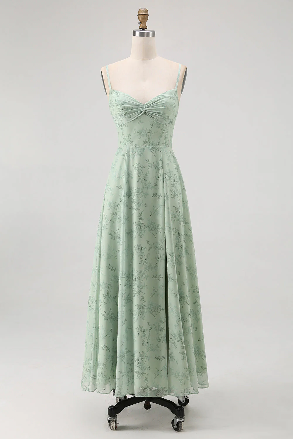 Bleu Floral Spaghetti Bretelles Mousseline De Soie Une Ligne Robe Demoiselle D’honneur - Image 7