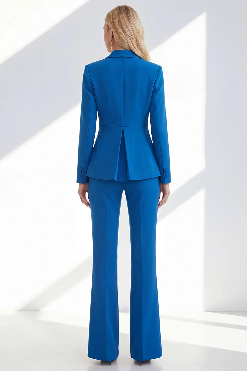 Bleu foncé 2 pièces pointe revers simple boutonnage femmes bal costumes - Image 2