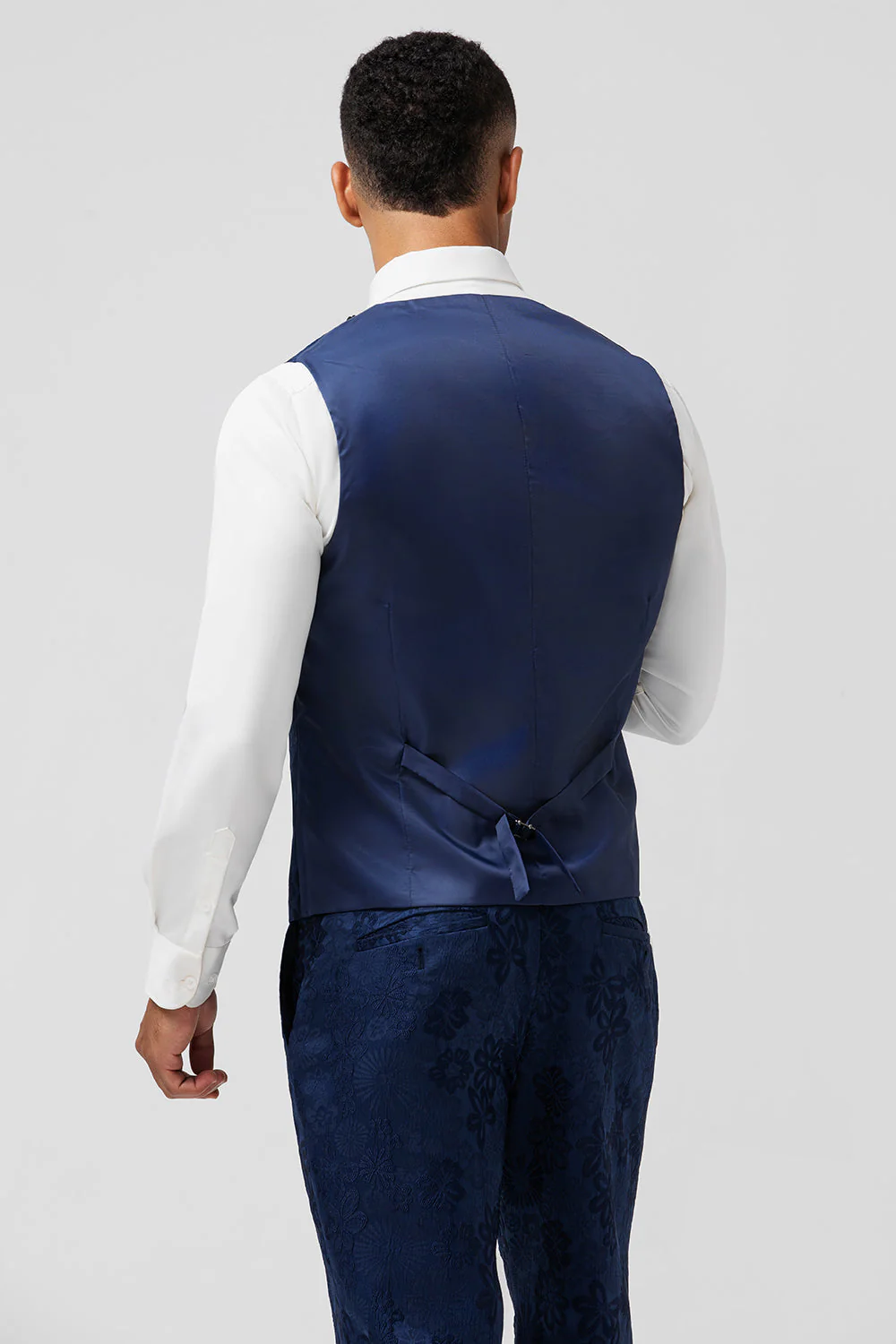 Bleu foncé 3 pièces à revers en pointe Jacquard un bouton Costumes de bal pour hommes - Image 5