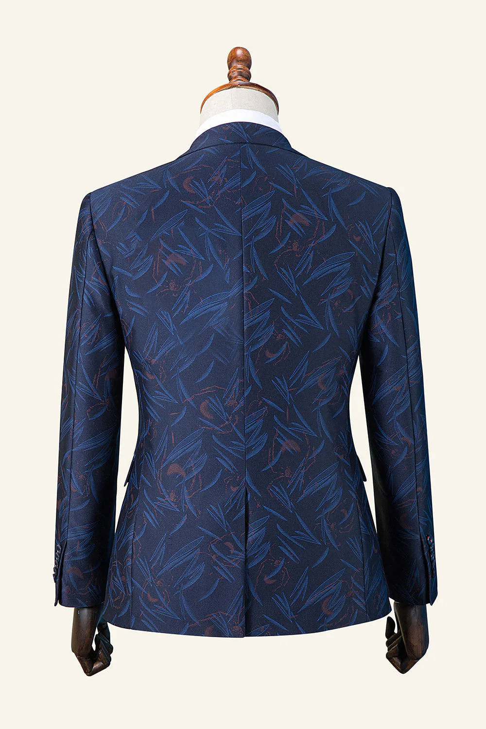 Bleu foncé à revers à pointe imprimé smoking 3 pièces pour homme - Image 2