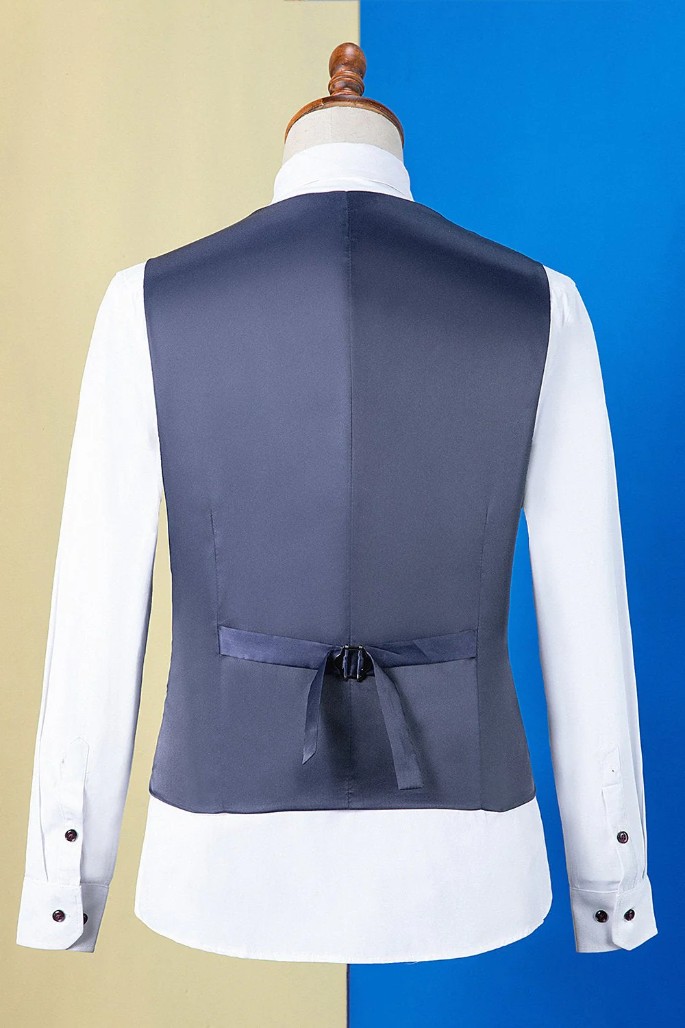 Bleu foncé à revers à pointe imprimé smoking 3 pièces pour homme - Image 4