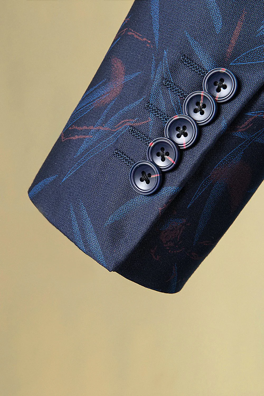 Bleu foncé à revers à pointe imprimé smoking 3 pièces pour homme - Image 8