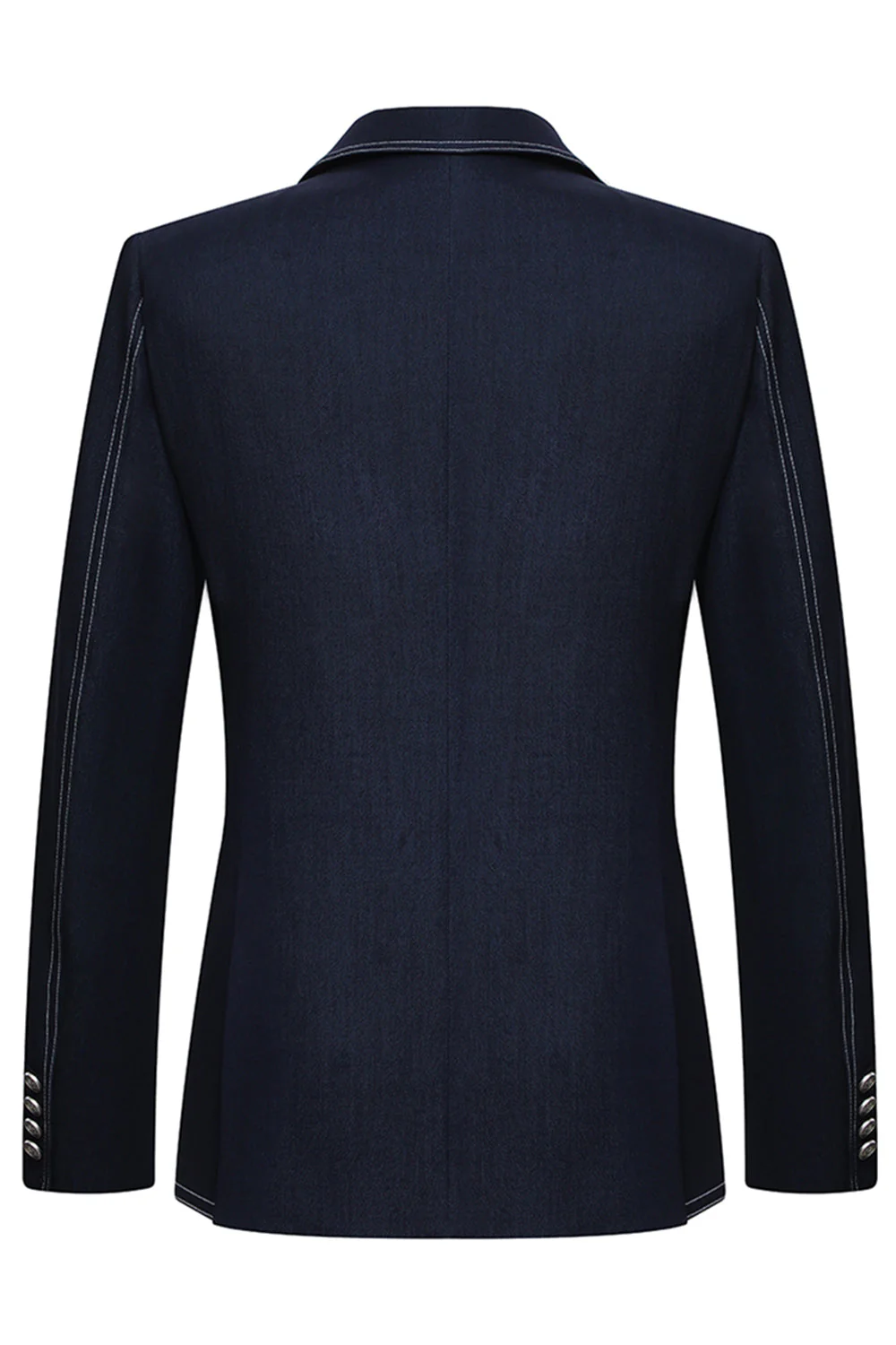 Bleu foncé double boutonnage à revers en pointe sur mesure Costumes 2 pièces pour hommes - Image 3