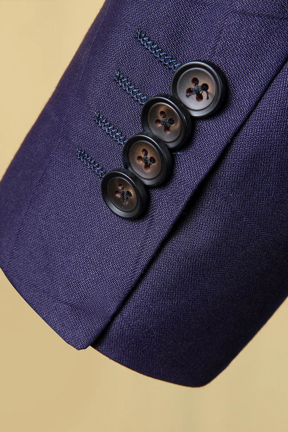 Bleu foncé Grille de revers crantée 3 pièces Costume pour homme - Image 5