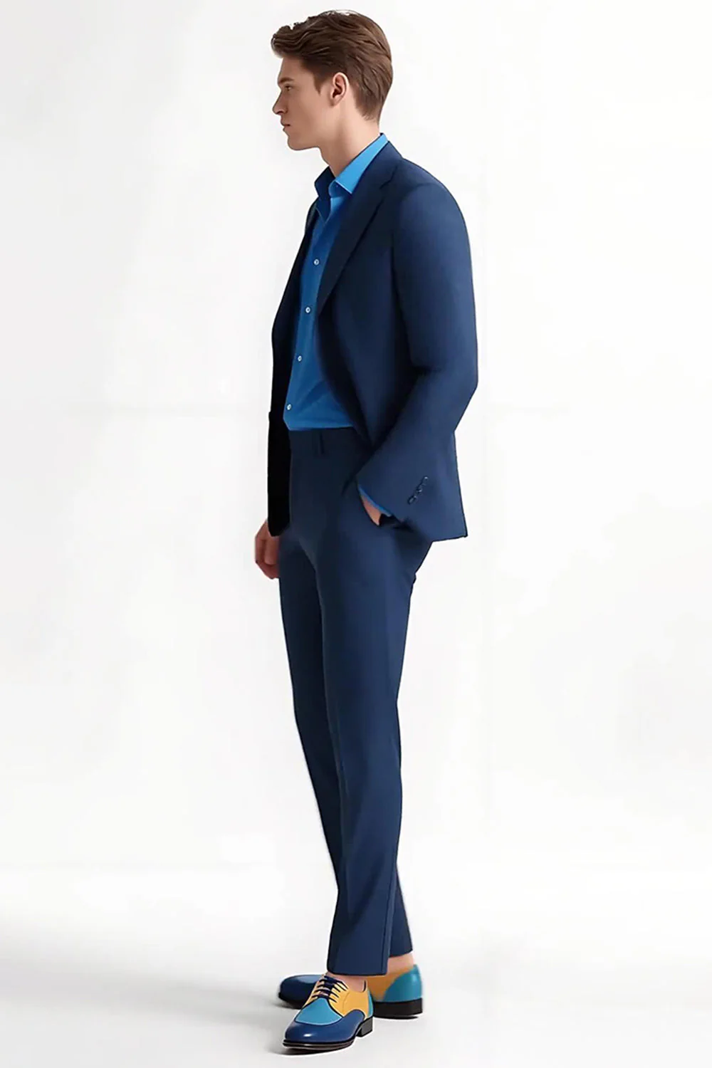 Bleu foncé revers cranté 2 pièces costumes de bal pour hommes - Image 3