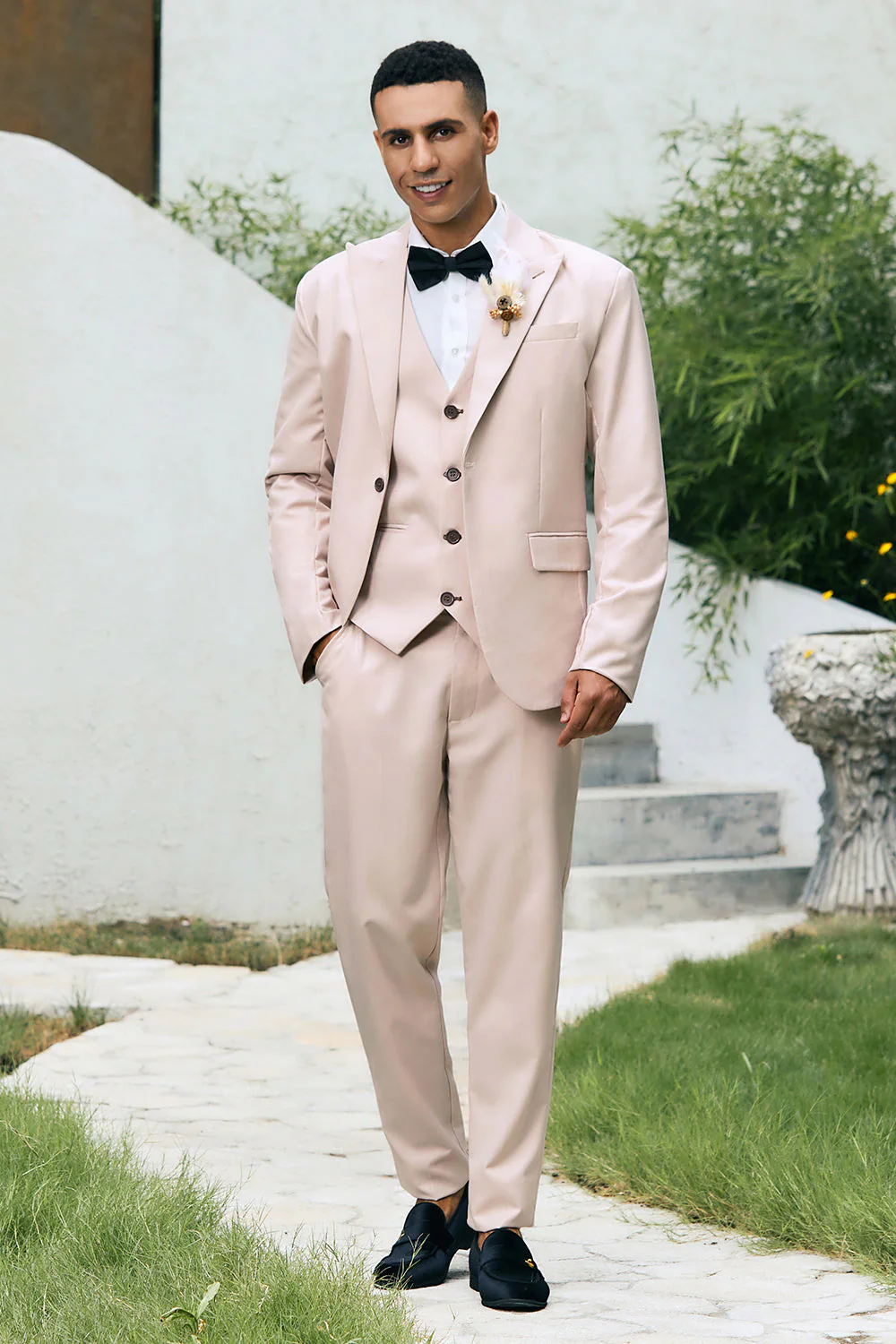 Bleu kaki clair Peak Lapel 3 pièces un bouton Costumes de bal pour hommes