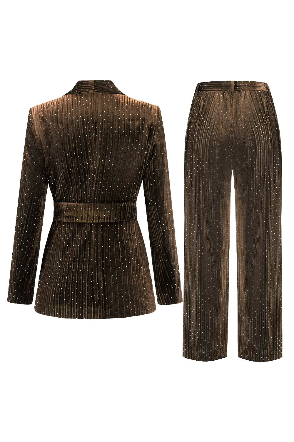Bleu marine châle revers 2 pièces Costumes pour femmes avec ceinture - Image 10