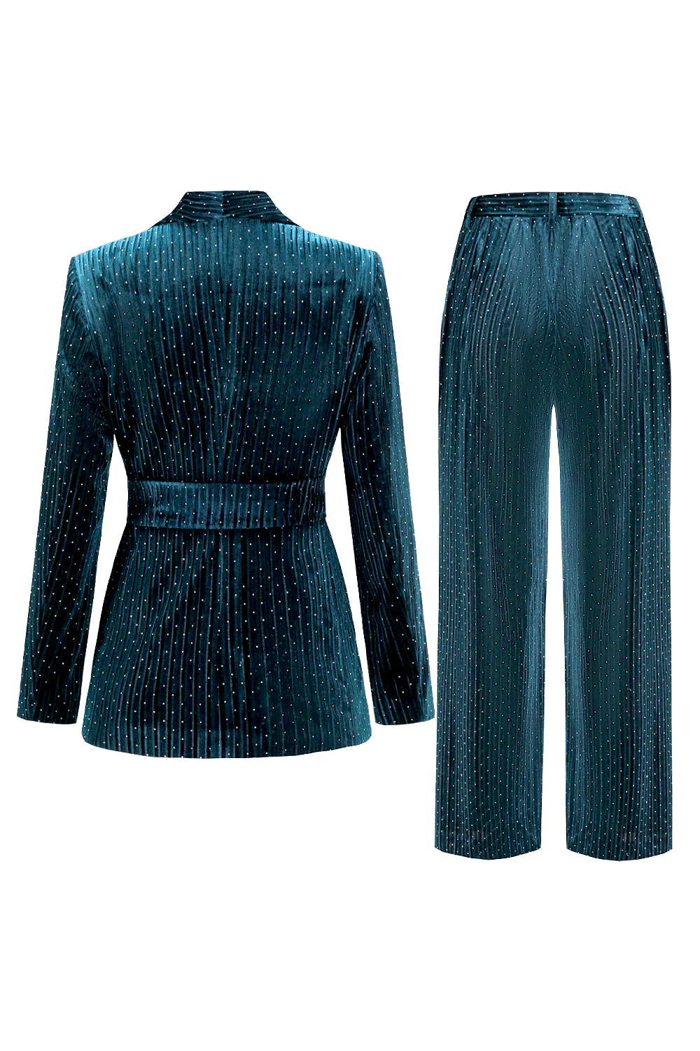 Bleu marine châle revers 2 pièces Costumes pour femmes avec ceinture - Image 14
