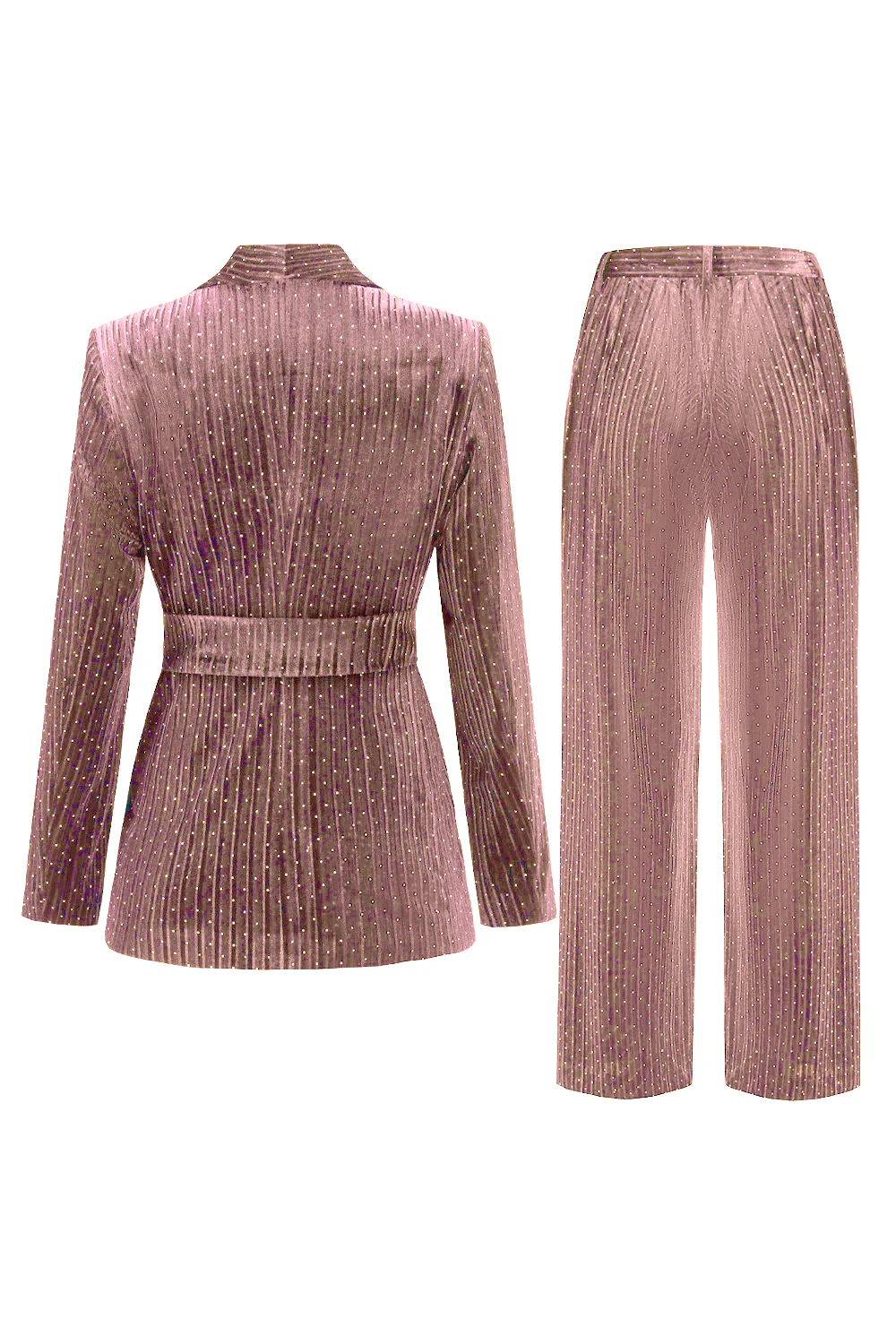 Bleu marine châle revers 2 pièces Costumes pour femmes avec ceinture - Image 6