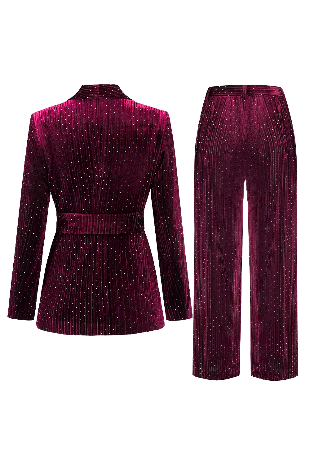 Bleu marine châle revers 2 pièces Costumes pour femmes avec ceinture - Image 8