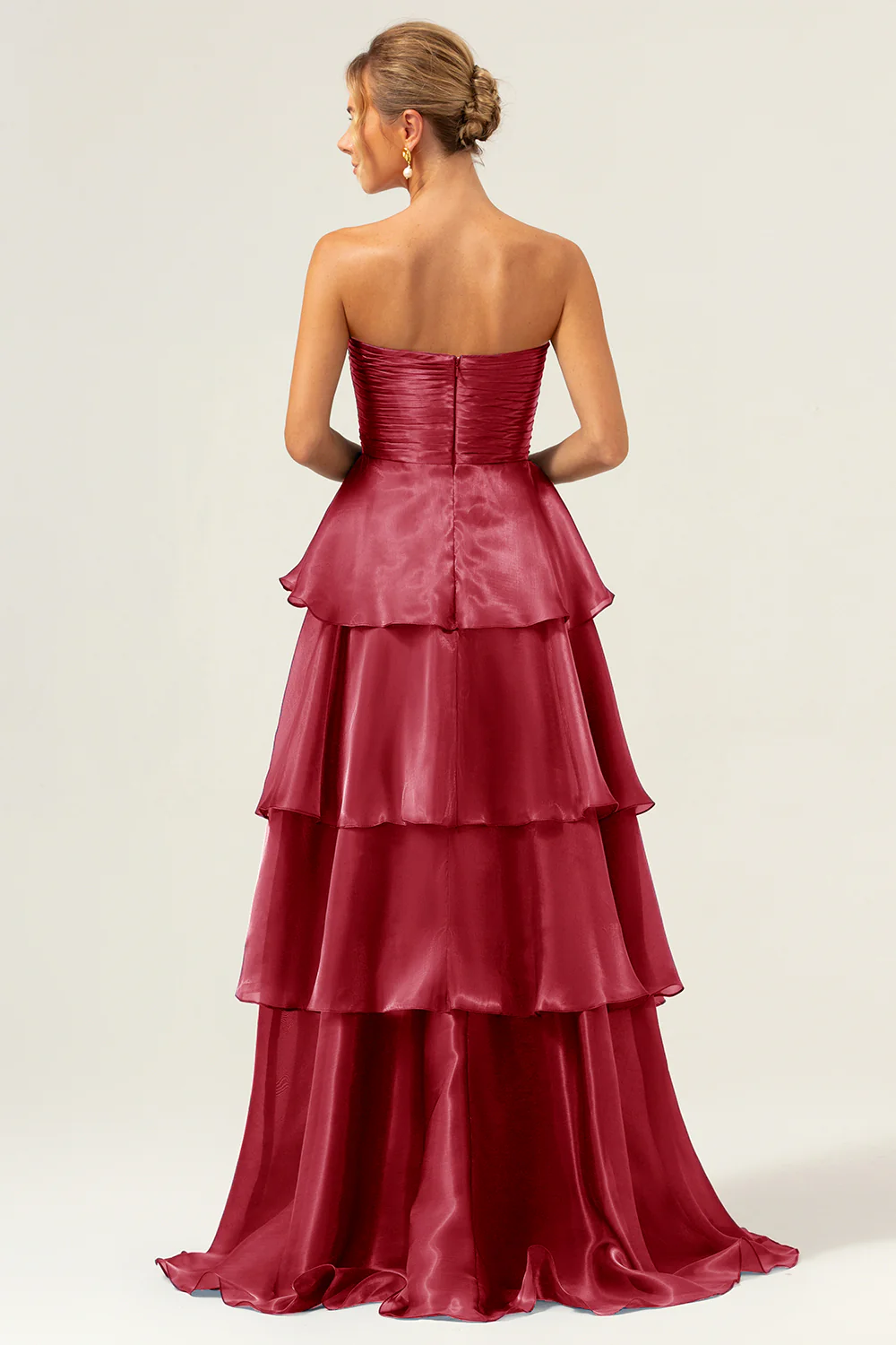 Robe de demoiselle d'honneur longue bleu marine foncé bustier sans bretelles à plusieurs niveaux - Image 14