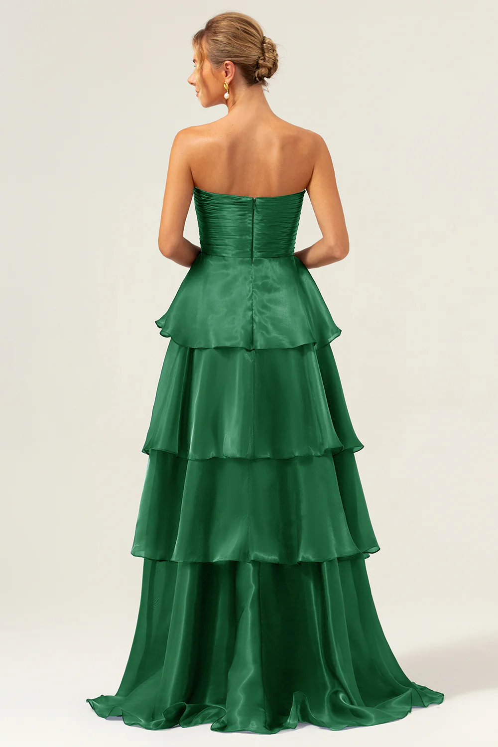 Robe de demoiselle d'honneur longue bleu marine foncé bustier sans bretelles à plusieurs niveaux - Image 16