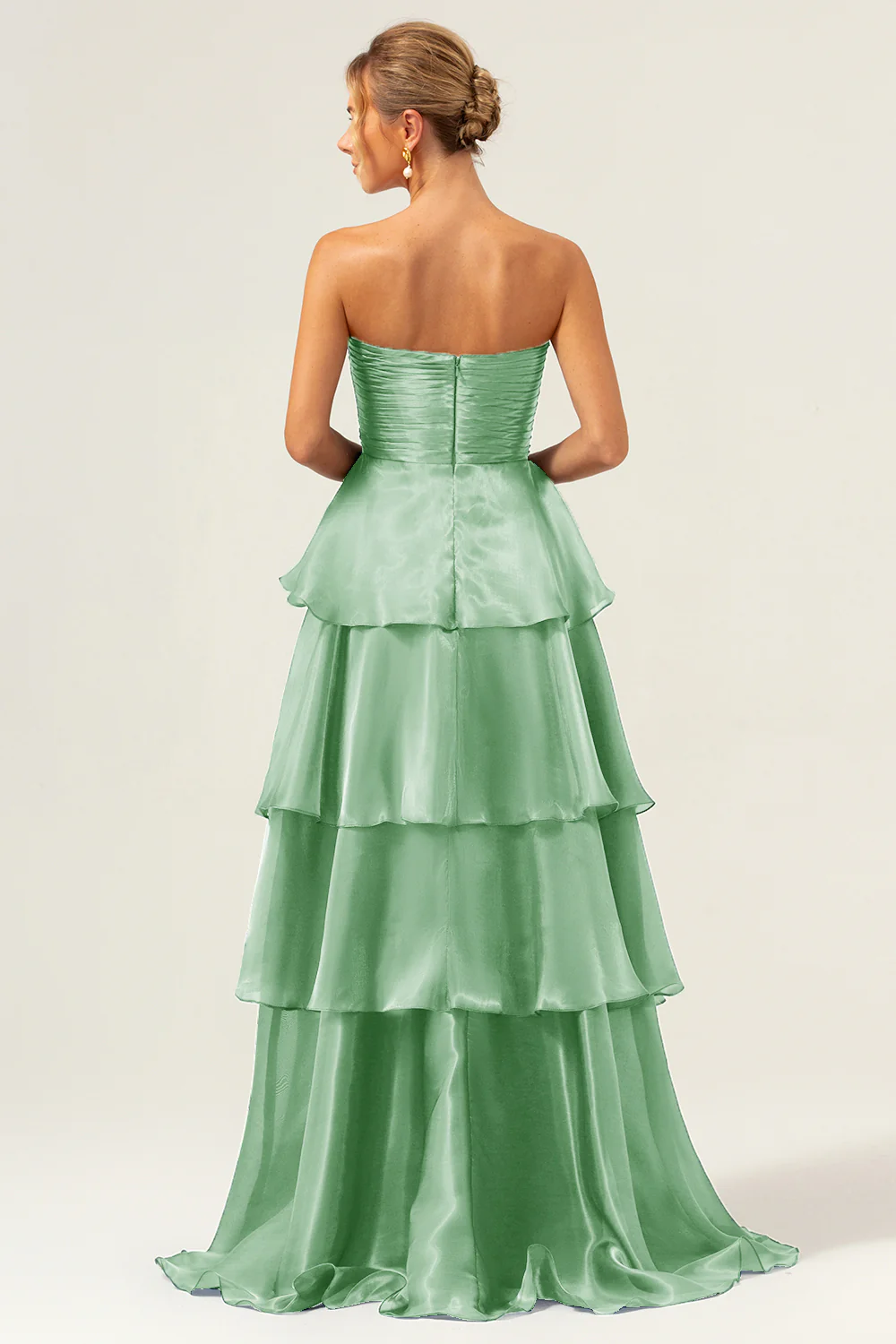 Robe de demoiselle d'honneur longue bleu marine foncé bustier sans bretelles à plusieurs niveaux - Image 18