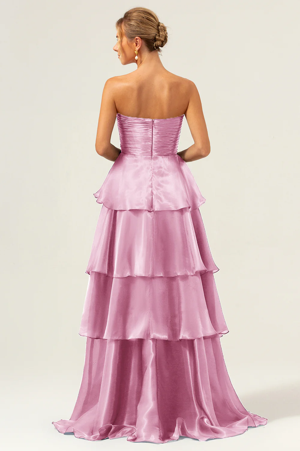 Robe de demoiselle d'honneur longue bleu marine foncé bustier sans bretelles à plusieurs niveaux - Image 20