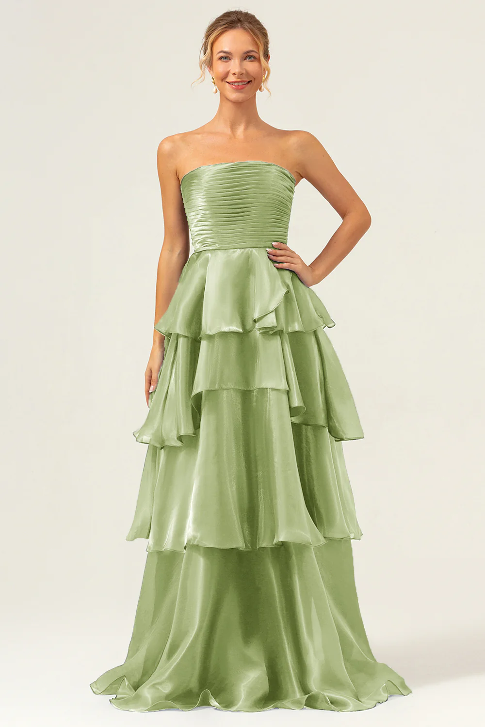 Robe de demoiselle d'honneur longue bleu marine foncé bustier sans bretelles à plusieurs niveaux - Image 21