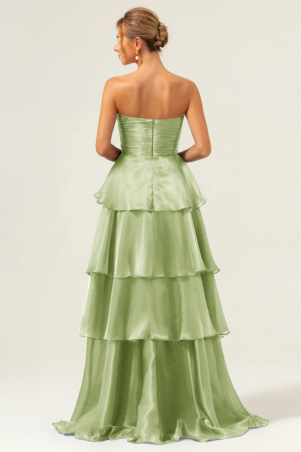 Robe de demoiselle d'honneur longue bleu marine foncé bustier sans bretelles à plusieurs niveaux - Image 22