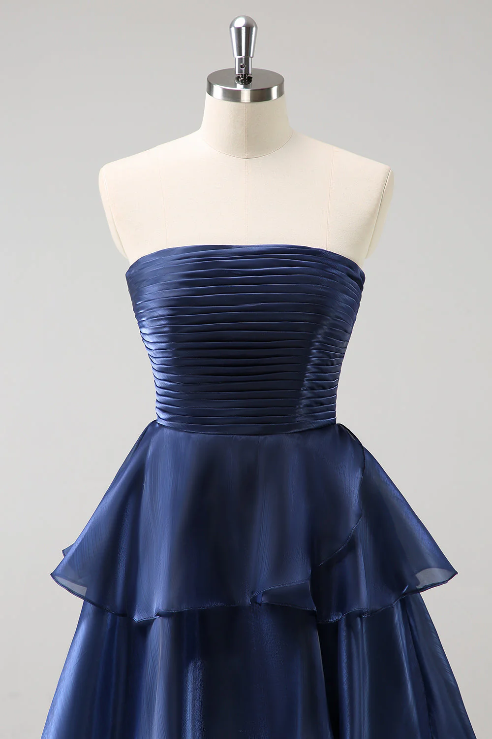 Robe de demoiselle d'honneur longue bleu marine foncé bustier sans bretelles à plusieurs niveaux - Image 6