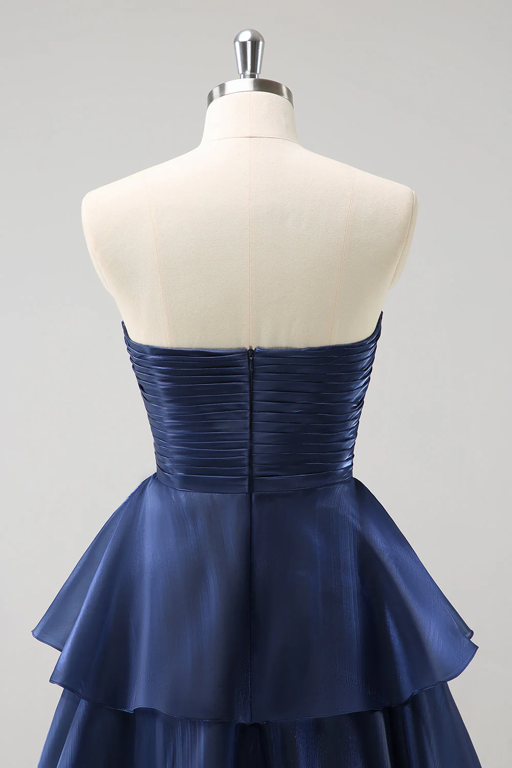 Robe de demoiselle d'honneur longue bleu marine foncé bustier sans bretelles à plusieurs niveaux - Image 7
