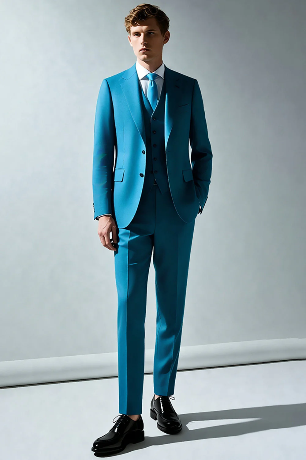 Bleu paon revers cranté 2 pièces Costumes pour hommes
