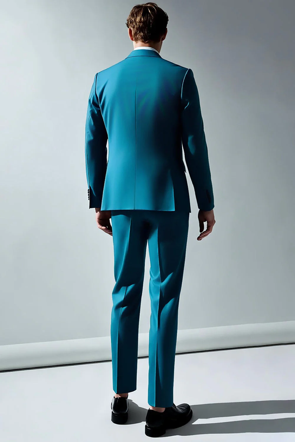 Bleu paon revers cranté 2 pièces Costumes pour hommes - Image 2