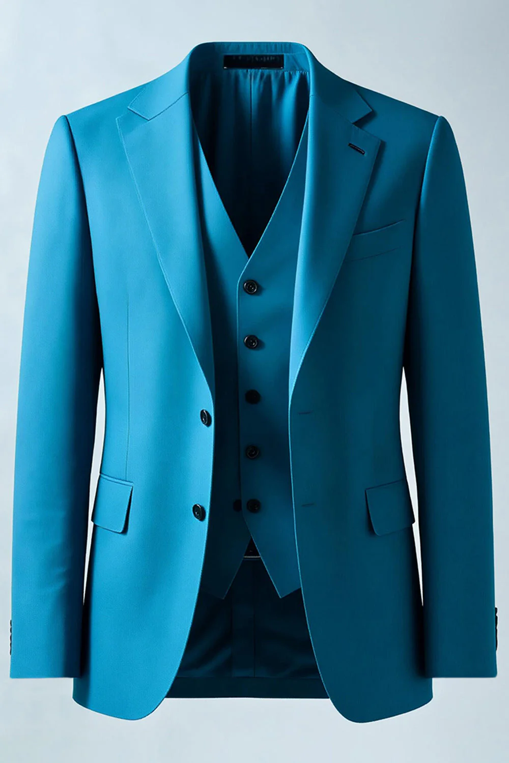 Bleu paon revers cranté 2 pièces Costumes pour hommes - Image 4