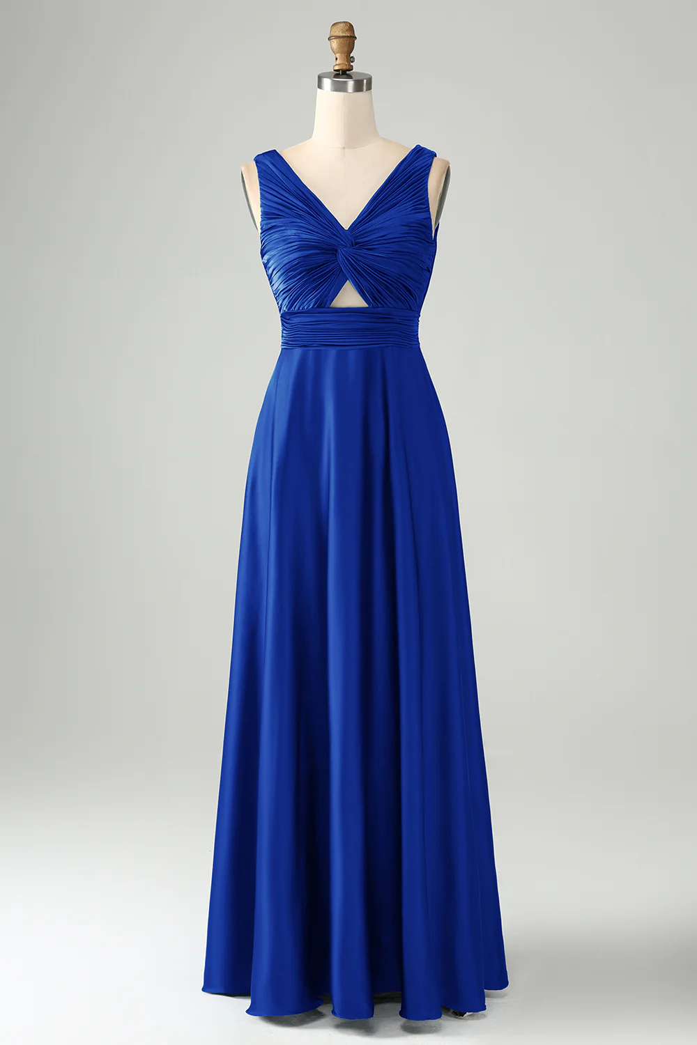 Bleu poussiéreux A ligne col V trou de serrure longue robe de demoiselle d’honneur - Image 7