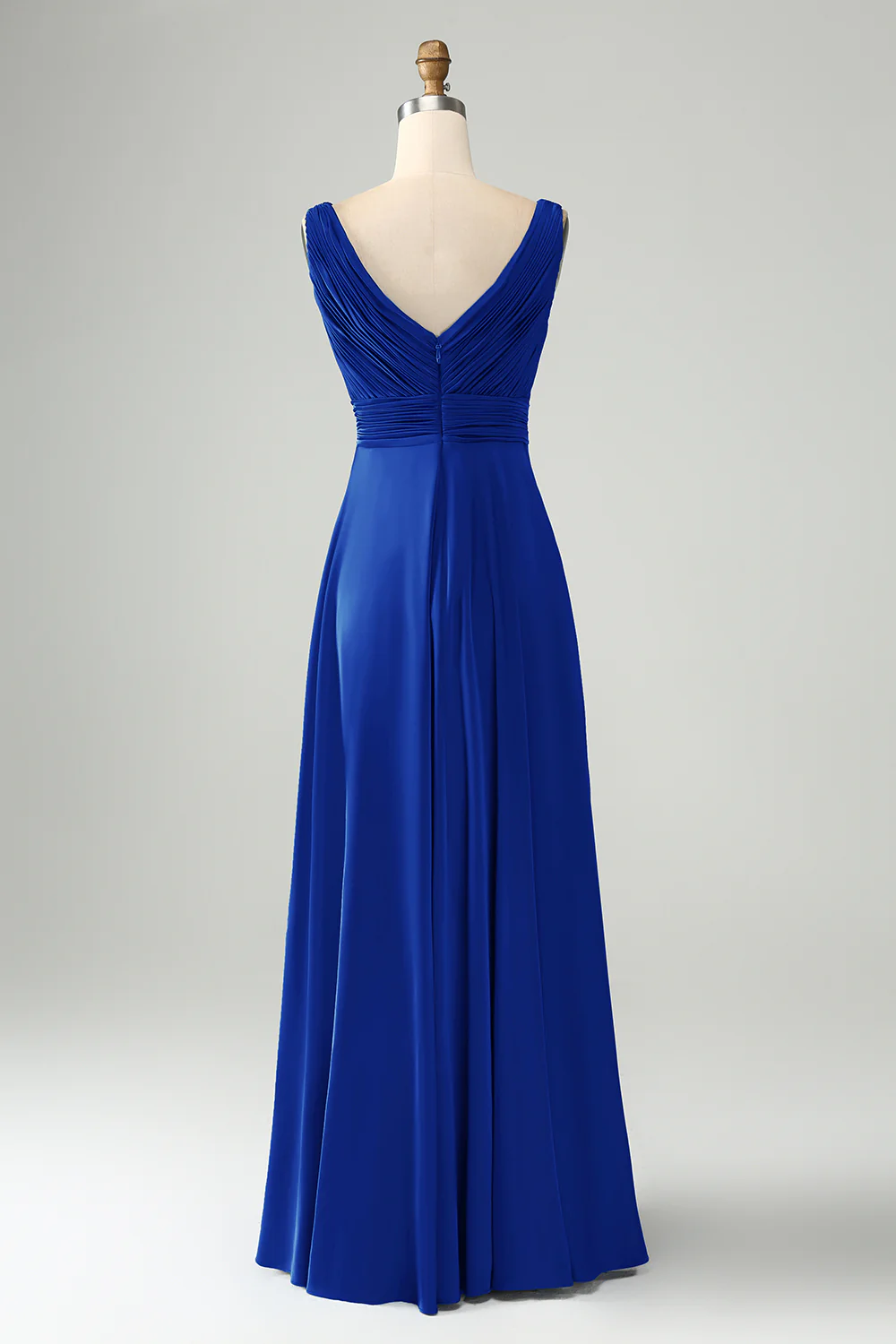 Bleu poussiéreux A ligne col V trou de serrure longue robe de demoiselle d’honneur - Image 8