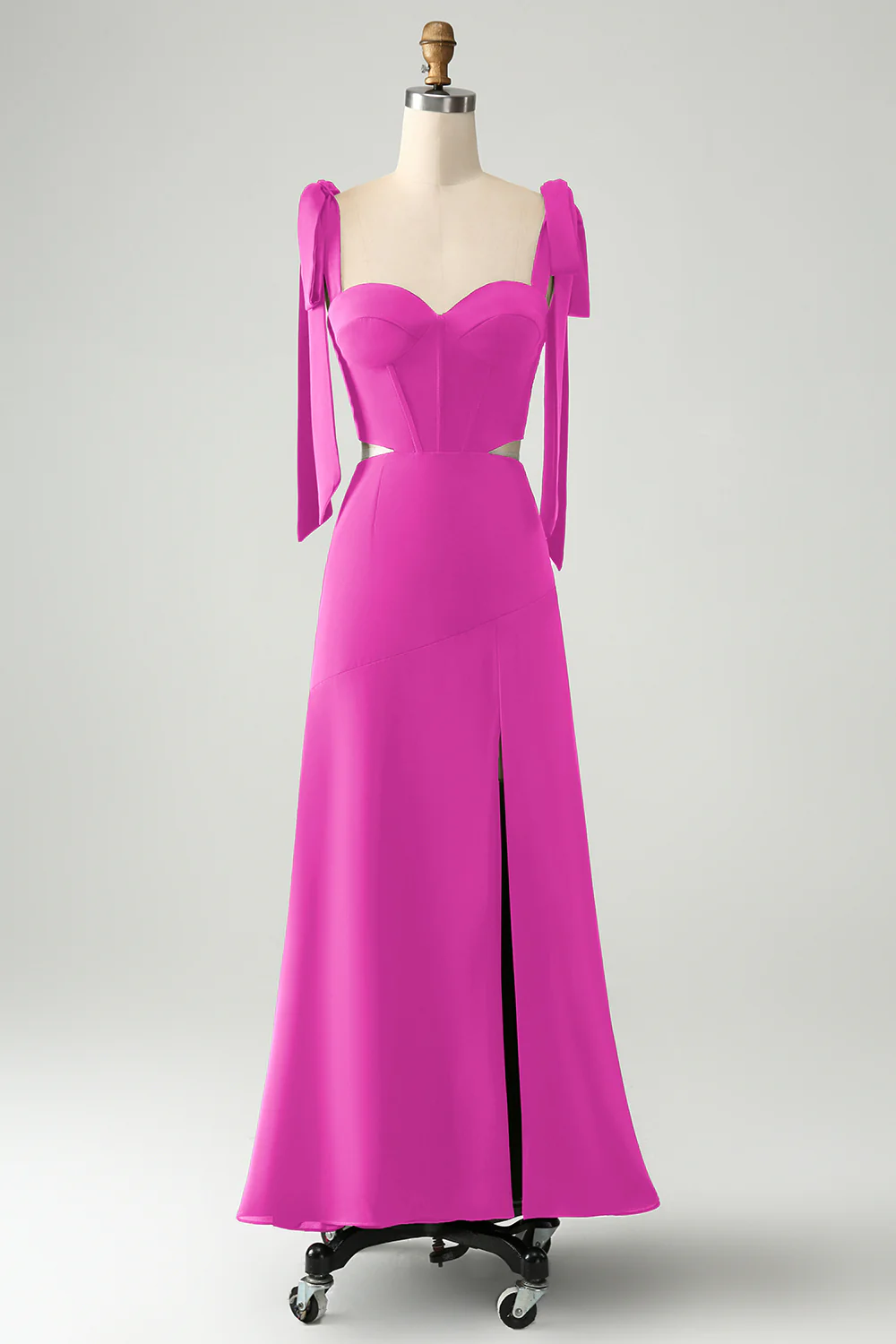 Bleu poussiéreux A Line Spaghetti Straps Longueur au sol Robe d’invitée de mariage avec fente - Image 7