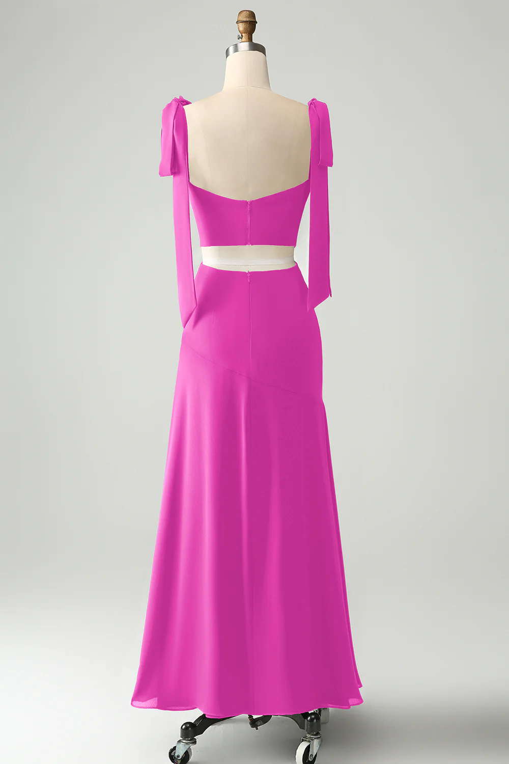 Bleu poussiéreux A Line Spaghetti Straps Longueur au sol Robe d’invitée de mariage avec fente - Image 8