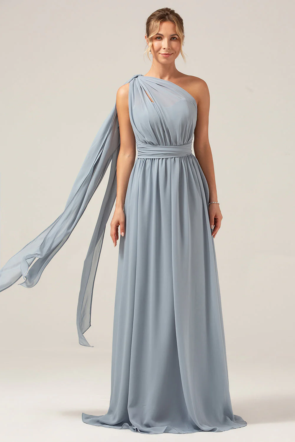Bleu poussiéreux convertible Boho en mousseline de soie longue robe de demoiselle d’honneur de maternité